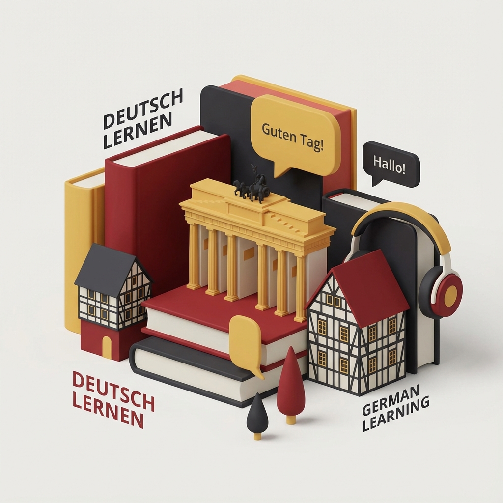 3D Illustration of German Learning Elements